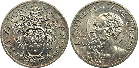 1931 Vatican 20 Centesimi